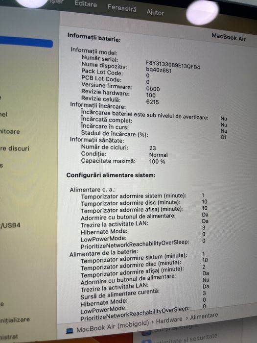 MacBook air M2 256gb 8gb ram  doar 23 cicluri de incarcare