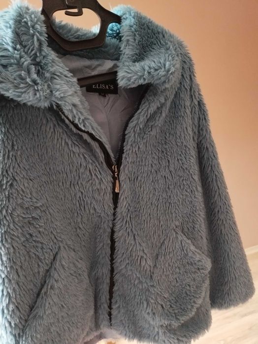 Дамско плюшено синьо яке