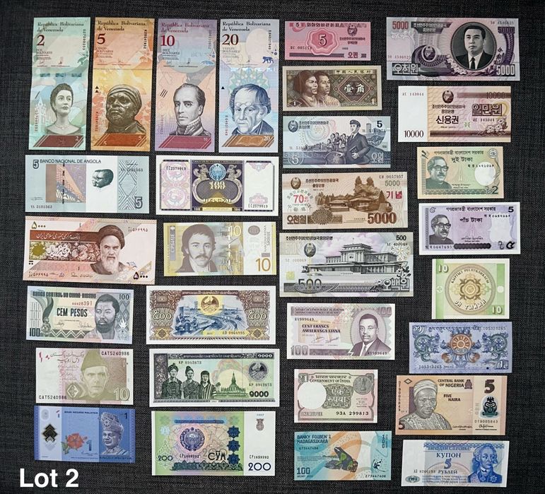 Lot 30 bancnote diferite UNC
