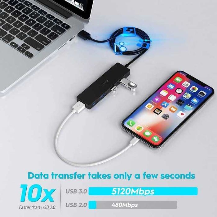 Hub USB 4in1,4 porturi USB 3.0,protectie la supratensiune,cablu 1.2 m