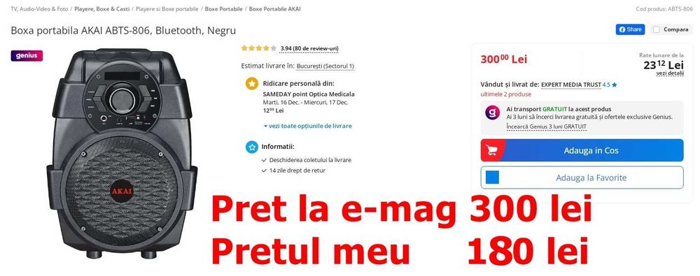 Boxa portabila Akai cu bluetooth,radio,usb si karaoke -noua,sigilata