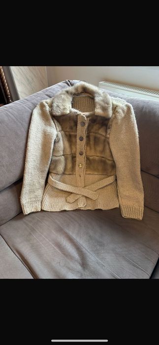 Pulover lână cu blană de vizon