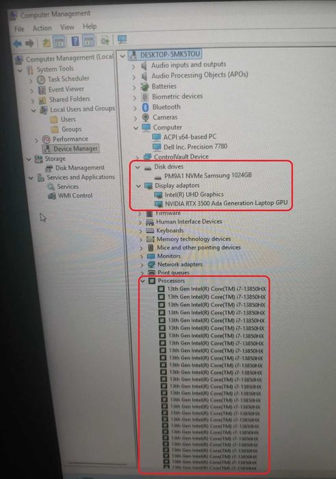 Dell Precision 7780/Core i7-13850HX/RTX Ada 3500 12GB/32GB RAM/1TB SSD