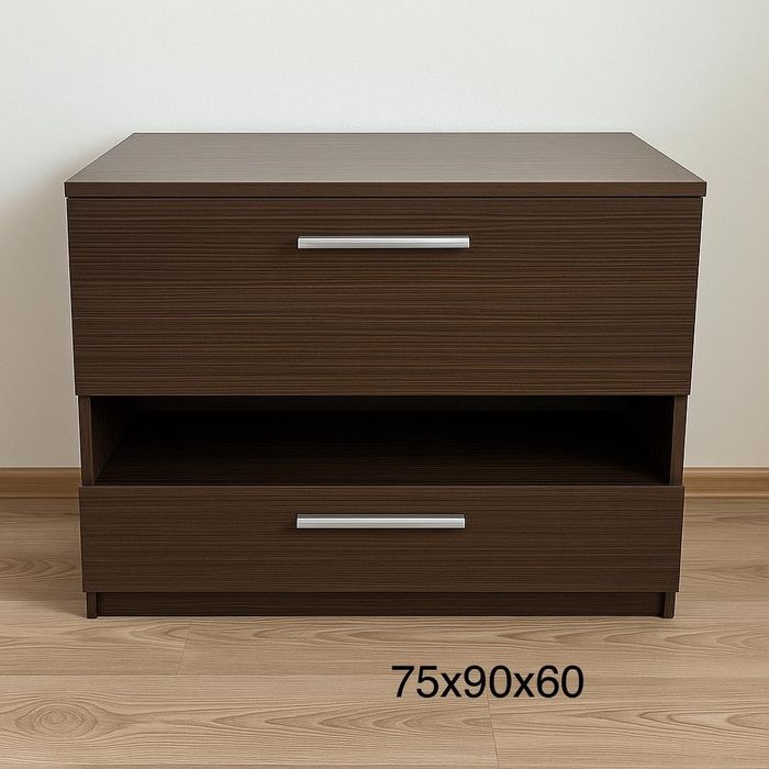 Comodă / Noptieră cu 2 sertare și spațiu deschis – culoare wenge