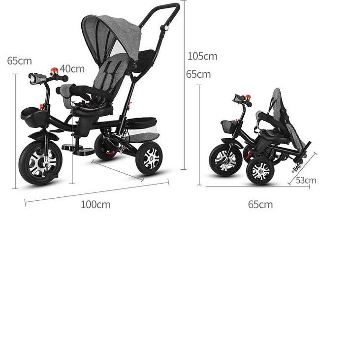 Tricicleta pentru copii, cos de depozitare, 18 luni - 5ani , gri