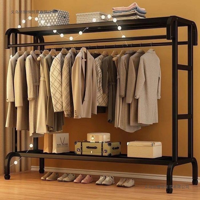 Вешалка для одежды с полками и колёсами (металл)