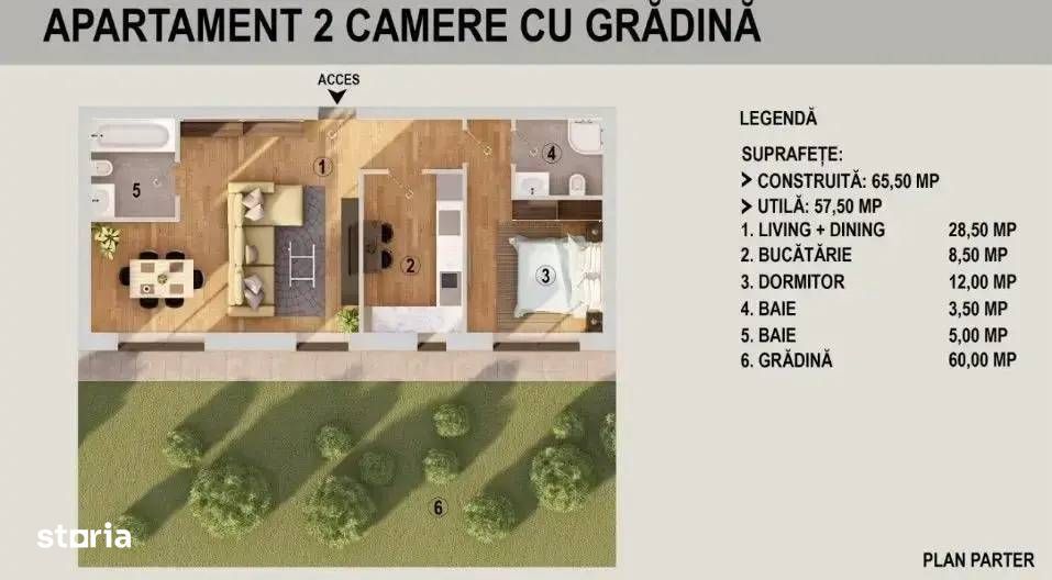 Mobilat complet nou cu gradina de 60 mp! Loc parcare inclus