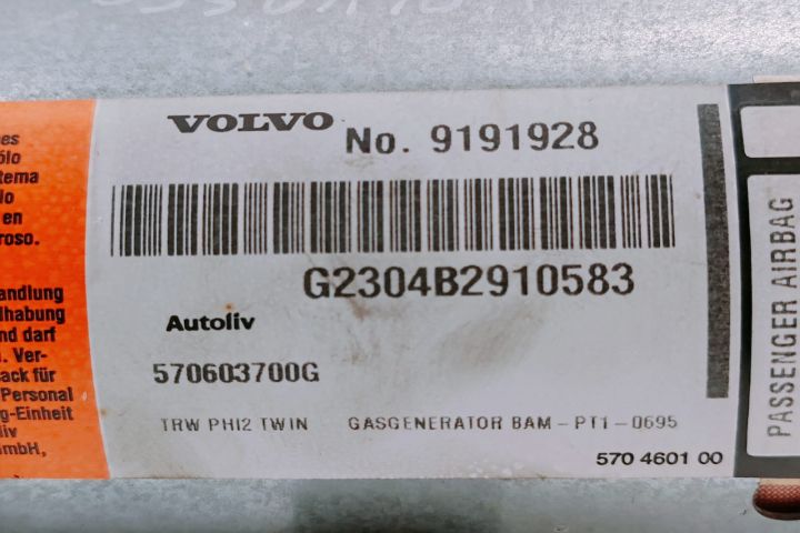 Airbag Pasager 9191928 Volvo S60 prima generatie (facelift) seria