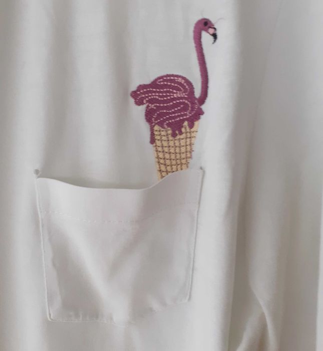 Tricou Colours & Sons (original), marimea M,  alb cu flamingo