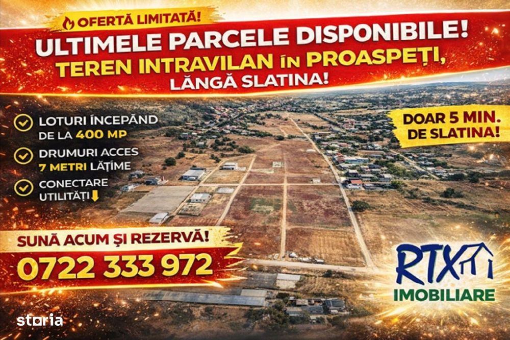 Teren intravilan Proaspeti-de la 400 mp cu drum de 7 m