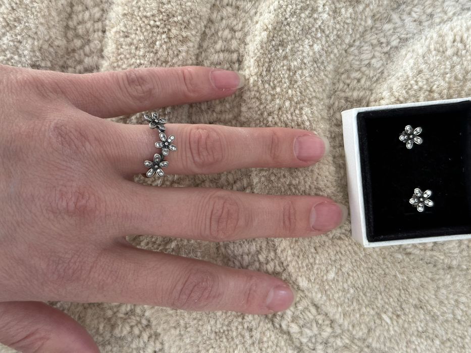 Set cercei & inel Pandora din argint, model margarete