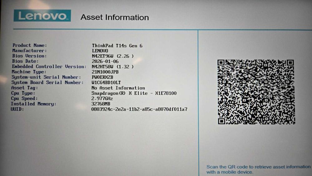 Lenovo Thinkpad T14s Gen 6 Snapdragon