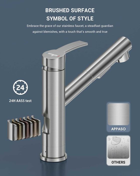 REDUS de la 470 RON, Baterie chiuveta cu Dus retractabil + cartus Ceramic, Crom Periat (satin), rotatie 360 gr
