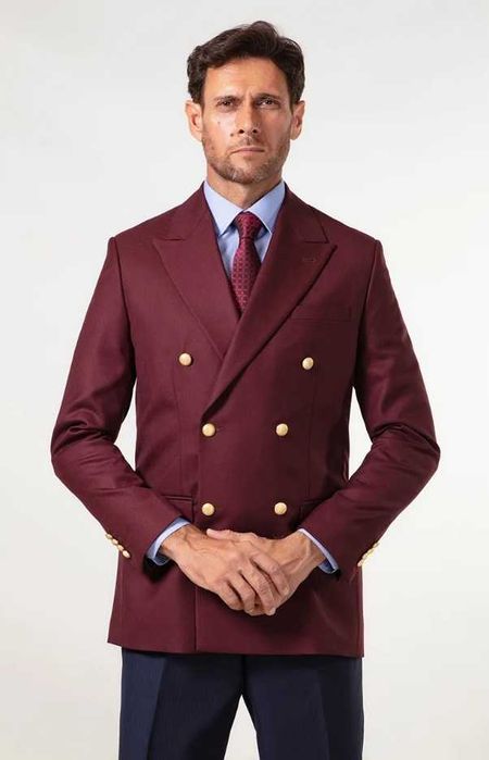 Sacou blazer de lux 50 L XL double breasted Burgalli lana 100% moale burgundy