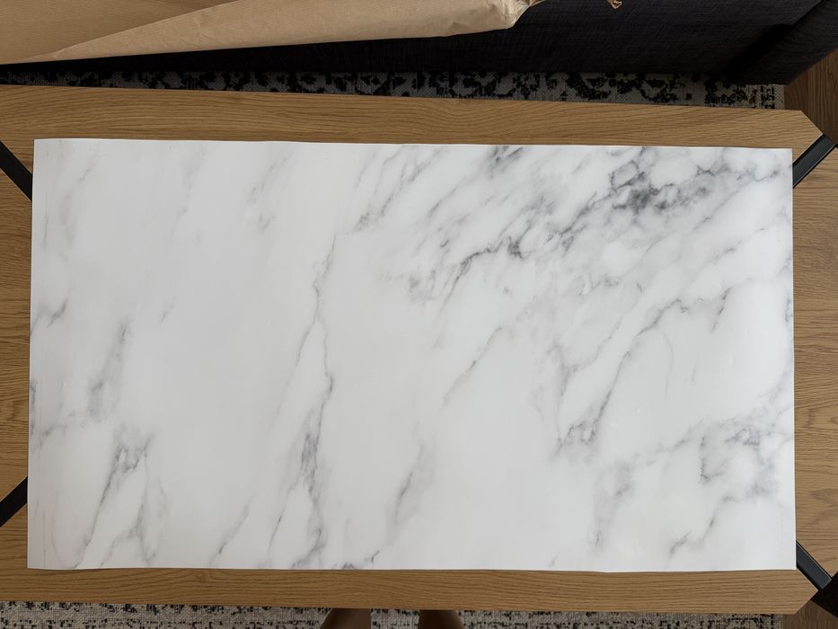 Фотографски фон, винил кафяво и бяло дърво + бял мрамор