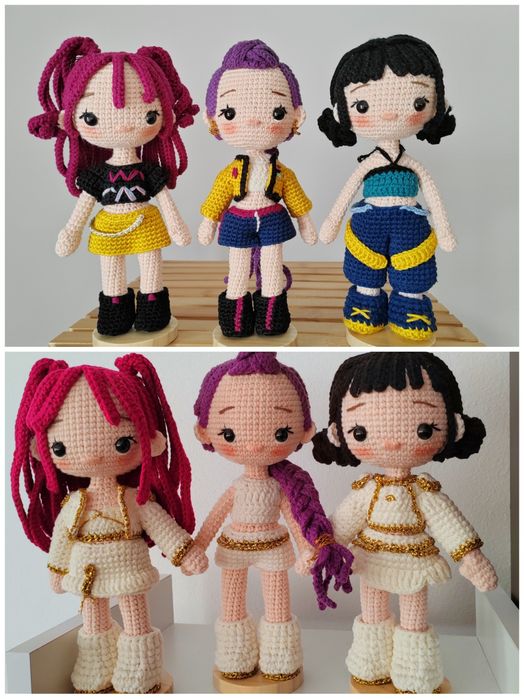 Set de păpuși croșetate  K‑pop Demon Hunters,( Rumi, Mira și Zoey)