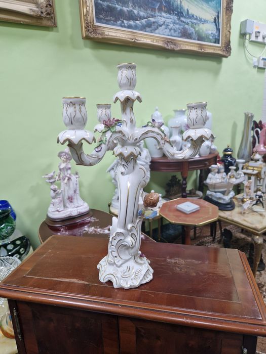 Уникален антикварен немски порцеланов свещник Ernst Sohne