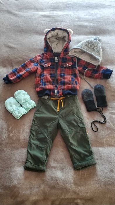 Бебешки зимен комплект яке с панталон 86см + шапка и 2 чифта ръкавици