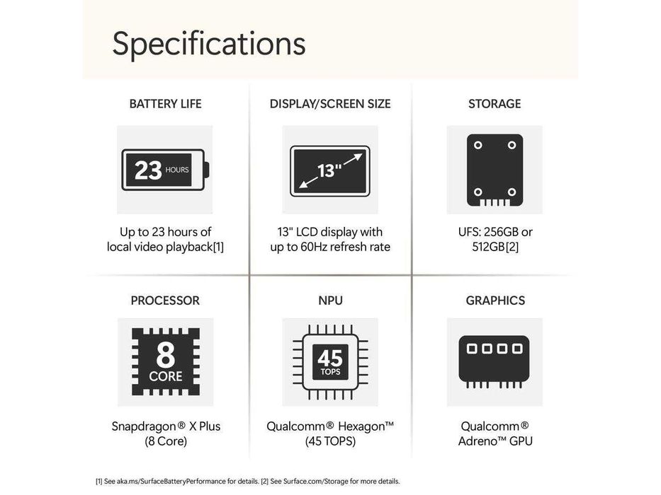 Microsoft Surface Laptop 13  Snapdragon X Plus LPDDR5x 16GB  SSD 256GB