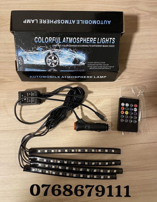 Kit Banda Led Rgb Interior Auto Lumini Ambientale picioare  48 Led