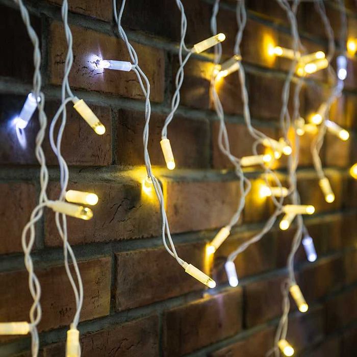 Външно коледно осветление професионални LED завеси топла светлина с флаш ефект студено бял