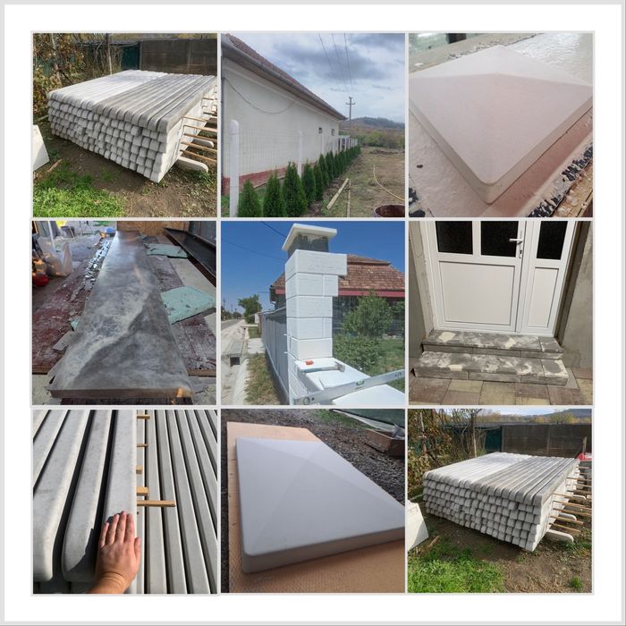 Prefabricate beton și mozaic. Travertin, intervale gard, capace stalpi, șpalieri