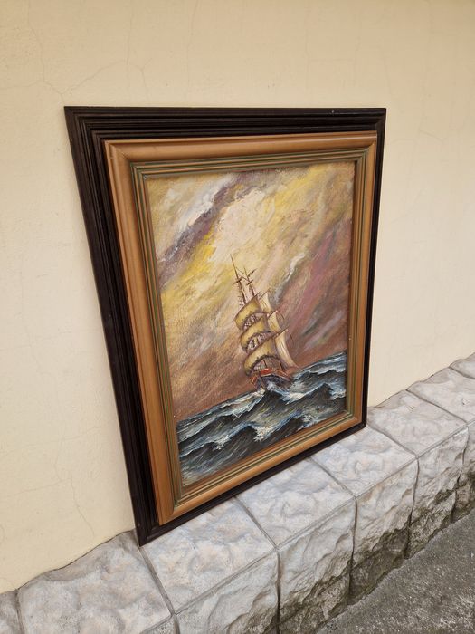 Уникална голяма антикварна авторска картина масло върху