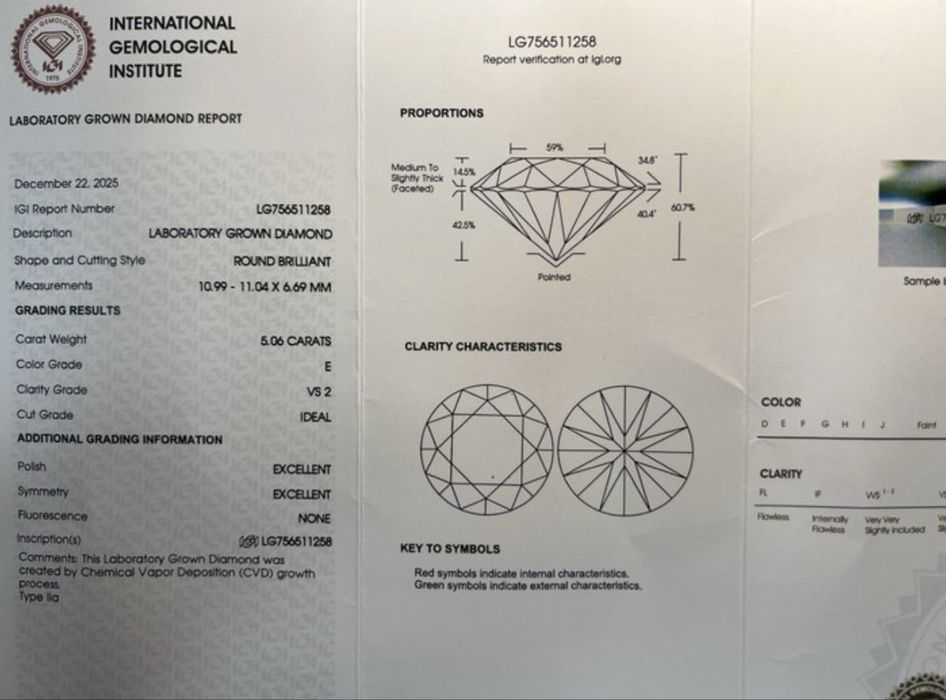 Diamant 5.06 ct, E VS2 intr-un pandantiv din aur alb de 14k