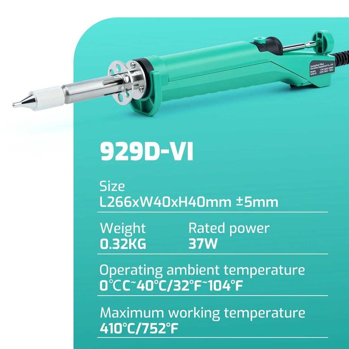 YIHUA 929D-VI 180W 2 в 1 вакуум помпа с поялник, 6+1 дюзи, ключ On/Off и вграден температурен контрол с фиксирани 410 градуса