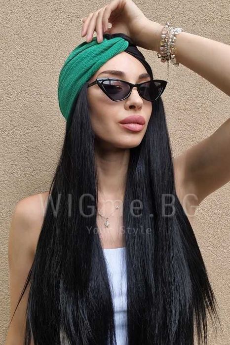 Дълга черна лейс фронт перука Катрин