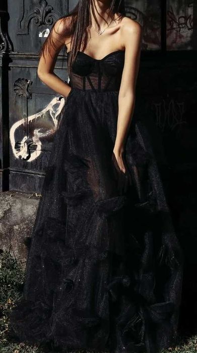 черна дълга бална рокля Liza Kain + подарък чанта