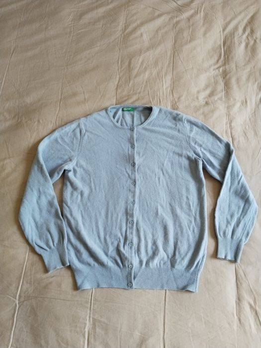 Benetton свитер кардиган платье из шерсти шерстяное L зелёный голубой