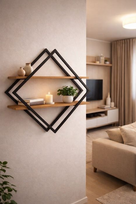 Ромб-полка из металла и фанеры