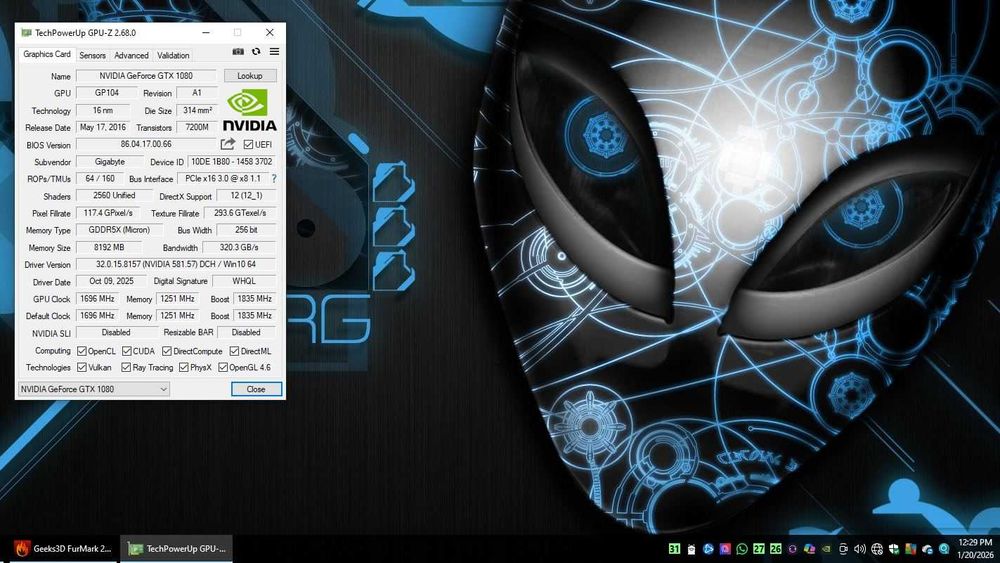 Gigabyte GeForce GTX 1080 8GB GDDR5X triple-fan, “FAN STOP”, backplate