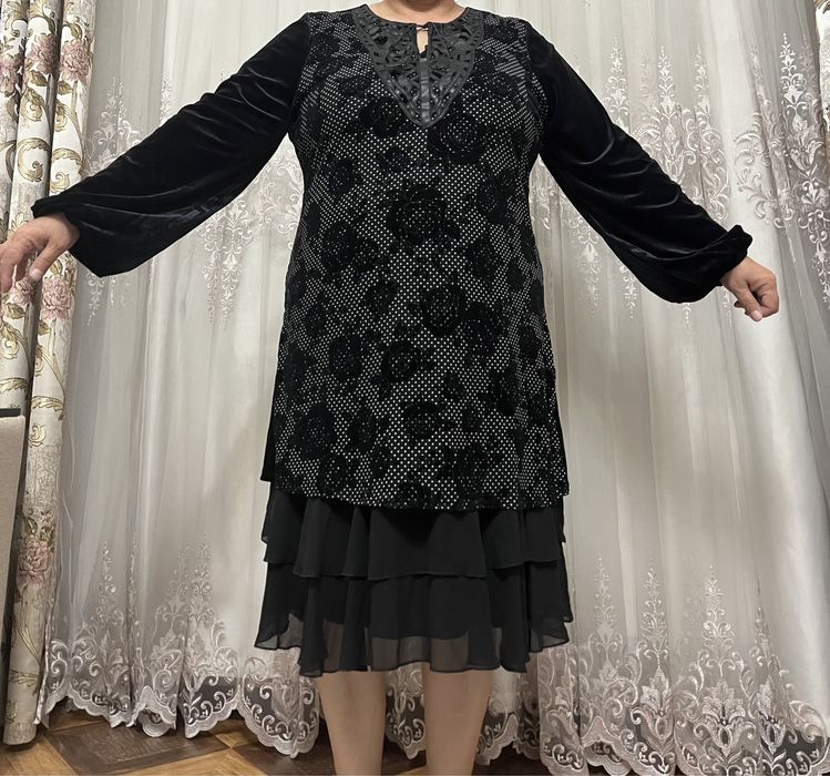Турецкая черная платья. Нарядная. Комбинированный . Материал веллюровы