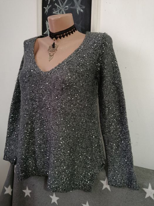 Pulover Zara superb gri elegant cu paiete mohair lana Alpaca mărimea S