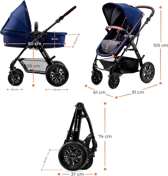Детска количка Kinderkraft 3 in 1 Moov, Синя
