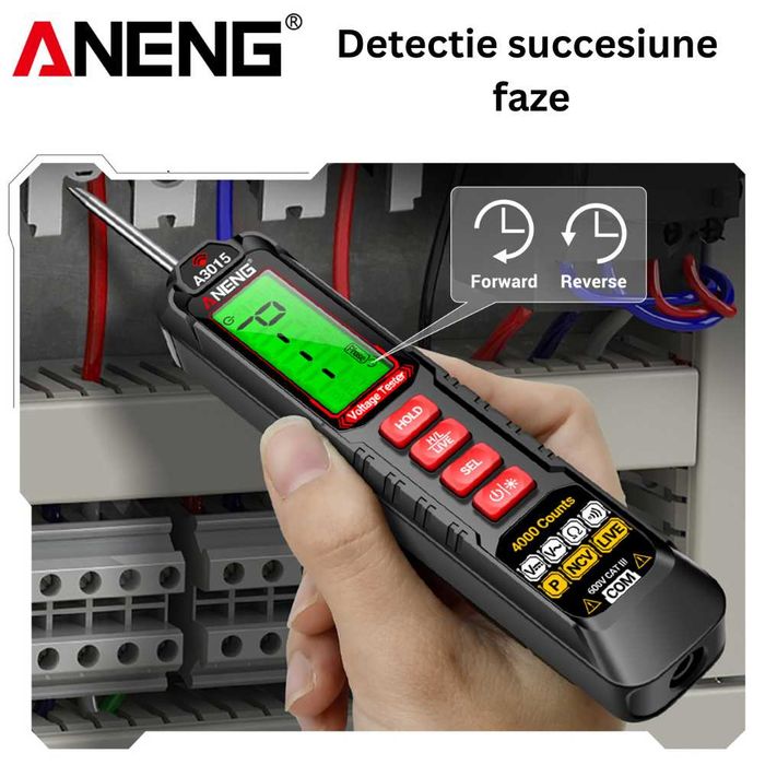 Tester tensiune auto ANENG A3015 600V, detectie faze si NCV