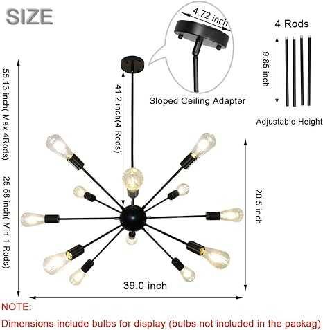 Candelabru Negru I,Argintiu ndustrial Sputnik Lumină 12 lumini