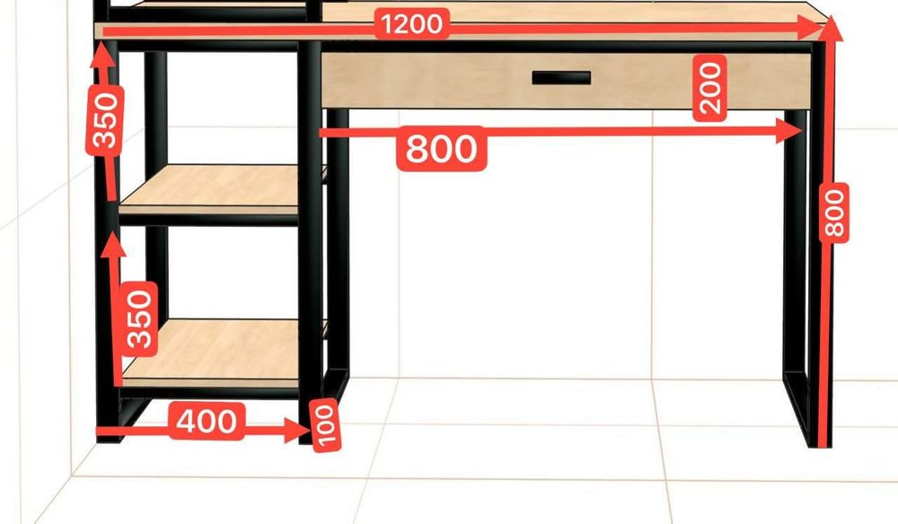 Стол лофт размер  120х80х80