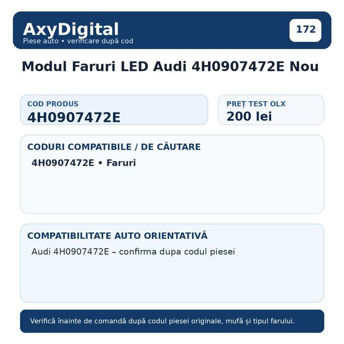 Modul Faruri LED Audi 4H0907472E Nou