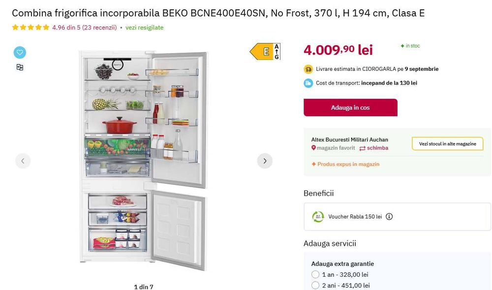 Combina frigorifica incorporabila BEKO BCNE400E40SN, No Frost, 370 l