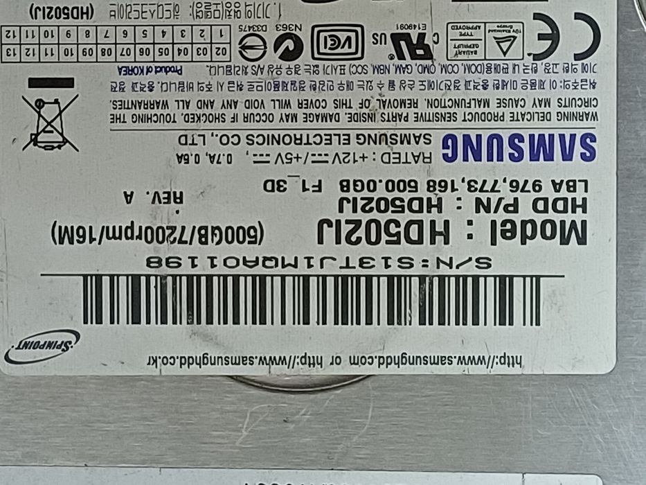 Samsung 500GB 16MB 7200rpm SATA2 HD502IJ