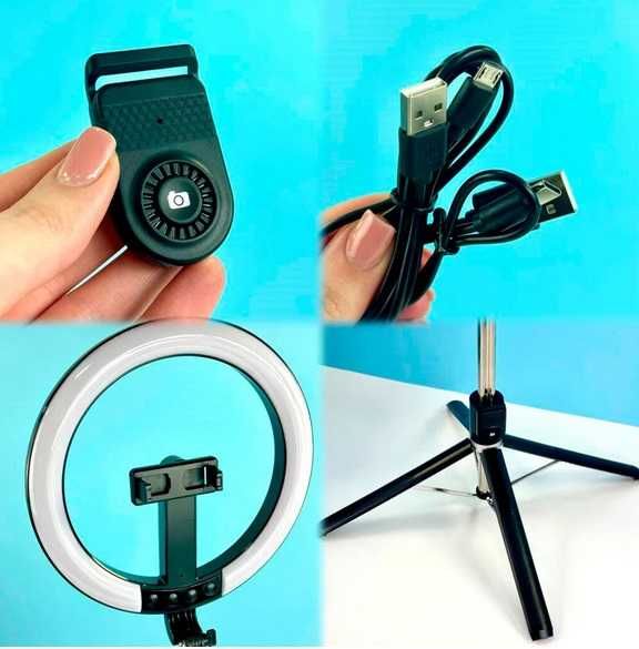 LED Селфи Ринг Light 10 инча (26 см), Презареждаема батерия 1200mAh и регулируем трипод до 210 м.