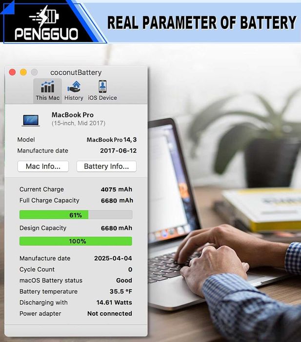 Батерия за MacBook Pro 15 инча A1707 (края 2016 г., средата 2017 г.)