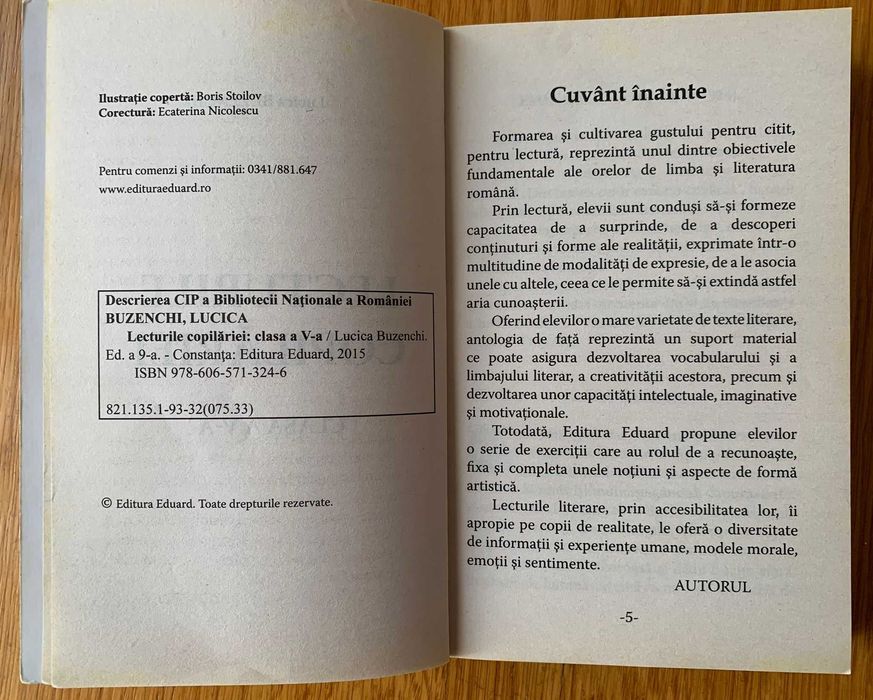 Cartea “Lecturile Copilăriei” de Clasa a V-a