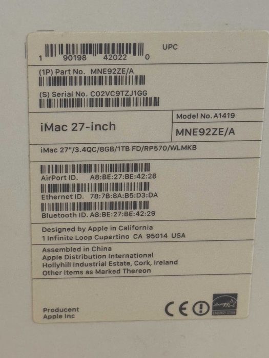 Apple iMac Retina 5K 27 Late 2017 / 16GB RAM / Radeon Pro 570