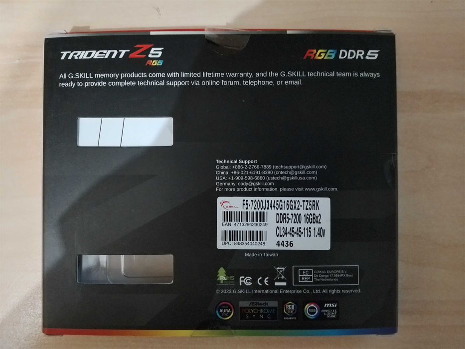 G.SKILL Trident Z5 RGB (Intel XMP) 1x16 DDR5 7200Mhz CL34