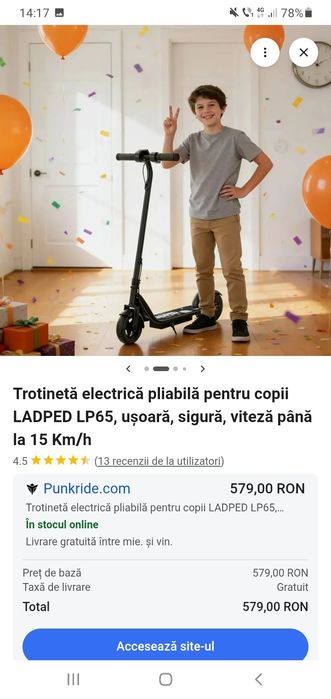 Trotineta electrică nou nouța pentru copii 12 13 ani.