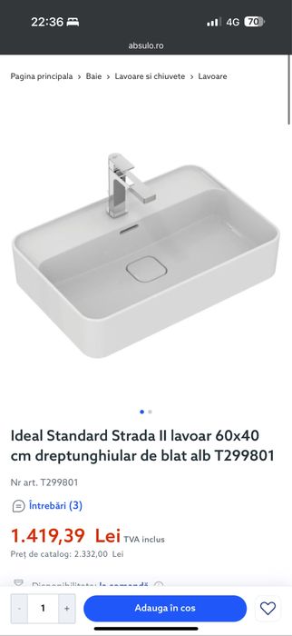 Lavoar pe blat Ideal Standard Strada II 60x40 cm